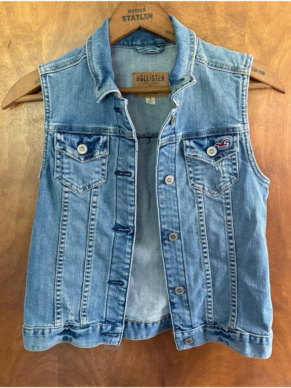 Hollister Vintage Y2K Blue Denim Jean Vest Logo Mcbling Preppy Country Western